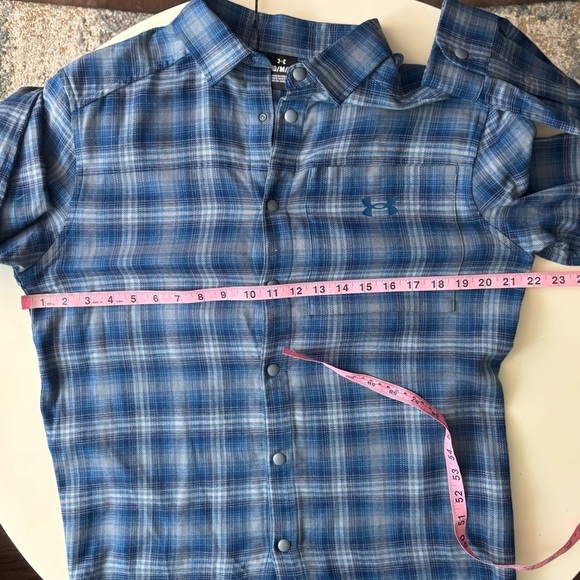Under Armour Men's Slim Tradesman Flex Flannel Button Down Size Medium New Blue - Picture 3 of 8